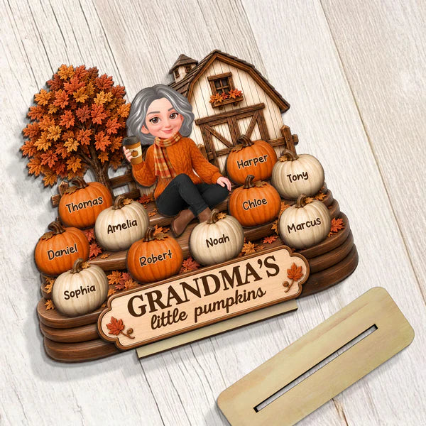 Personalized 2-Layer Wooden Plaque, Grandma's Little Pumpkins Fall Decor, Unique Gift for Grandma