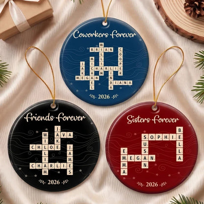 Friends Forever Personalized Ceramic Ornament, Crossword Keepsake, Creative Christmas Gift for Sisters and Coworkers