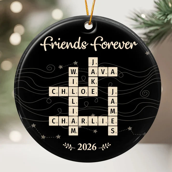 Friends Forever Personalized Ceramic Ornament, Crossword Keepsake, Creative Christmas Gift for Sisters and Coworkers