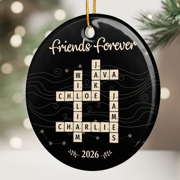 Friends Forever Personalized Ceramic Ornament, Crossword Keepsake, Creative Christmas Gift for Sisters and Coworkers