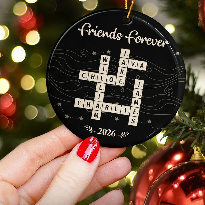 Friends Forever Personalized Ceramic Ornament, Crossword Keepsake, Creative Christmas Gift for Sisters and Coworkers