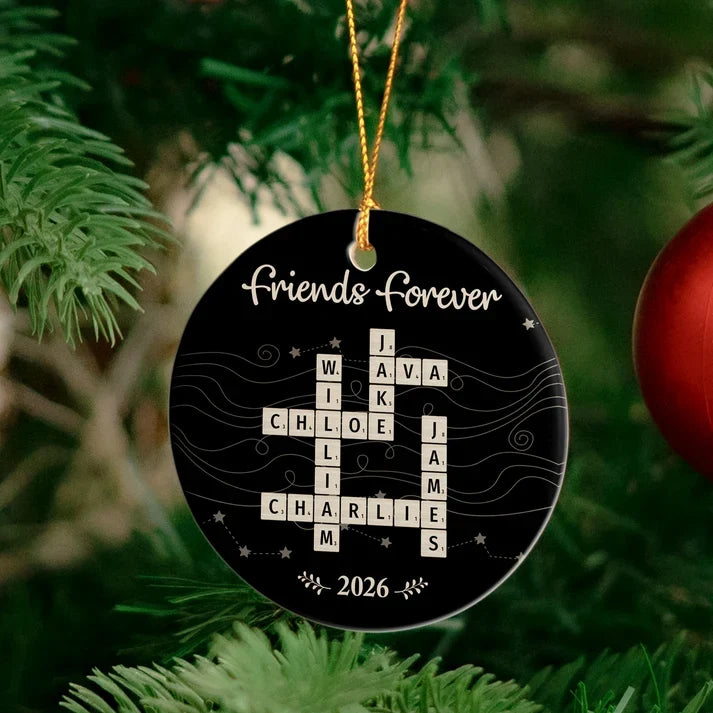 Friends Forever Personalized Ceramic Ornament, Crossword Keepsake, Creative Christmas Gift for Sisters and Coworkers