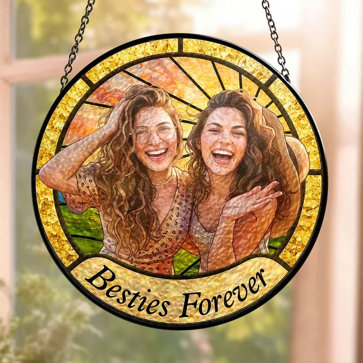 Personalized Glass Suncatcher Ornament, Colorful Laughing Friends Window Display, Unique Gift for Best Friend