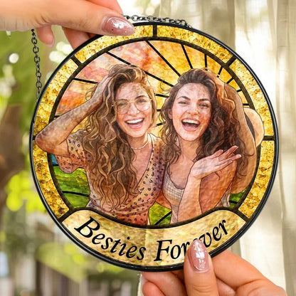 Personalized Glass Suncatcher Ornament, Colorful Laughing Friends Window Display, Unique Gift for Best Friend