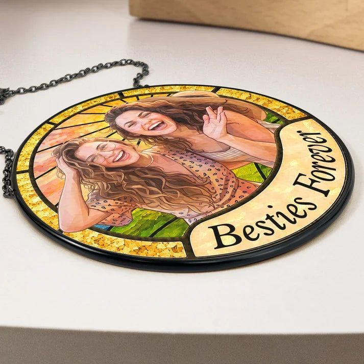 Personalized Glass Suncatcher Ornament, Colorful Laughing Friends Window Display, Unique Gift for Best Friend