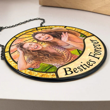 Personalized Glass Suncatcher Ornament, Colorful Laughing Friends Window Display, Unique Gift for Best Friend