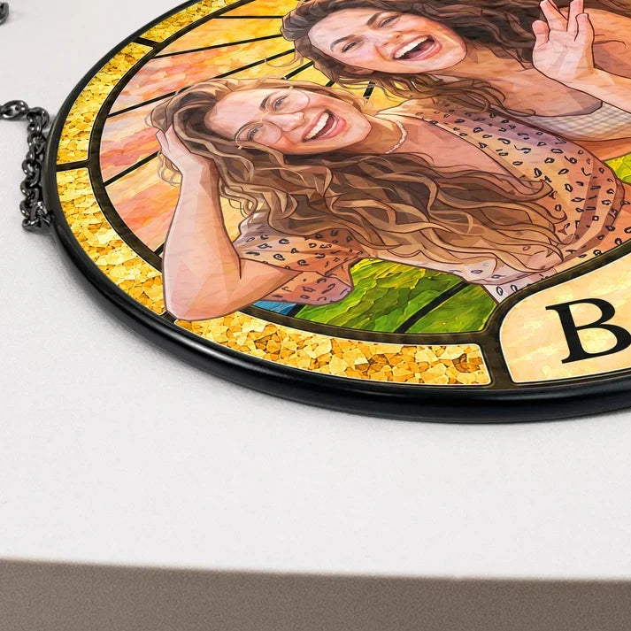 Personalized Glass Suncatcher Ornament, Colorful Laughing Friends Window Display, Unique Gift for Best Friend