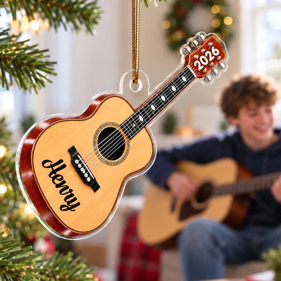 Personalized Guitar Acrylic Ornament, Colorful Tree Decor & Unique Gift for Musicians and Music Lovers