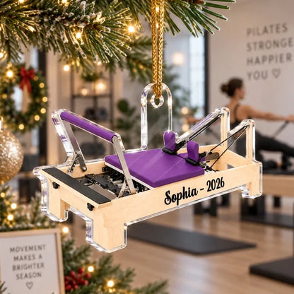 Personalized Acrylic Ornament, Pink Pilates Reformer on a Christmas Tree, Unique Gift for Pilates Lovers