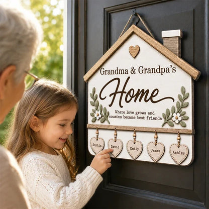 Personalized Grandma and Grandpa Wooden Sign, Where Love Grows Family Keepsake, Creative Gift for Grandparents
