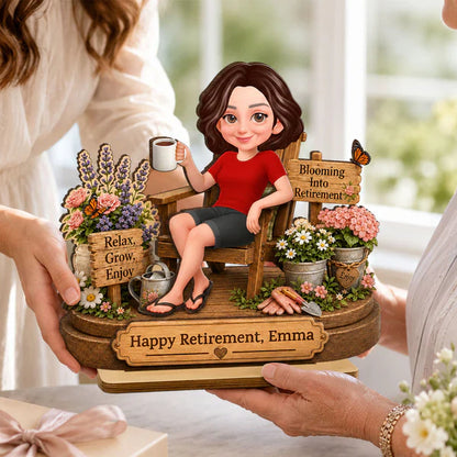 Personalized 2-Layer Wooden Plaque, Woman Relaxing in Garden Chair, Unique Retirement Gift for Mom or Grandma