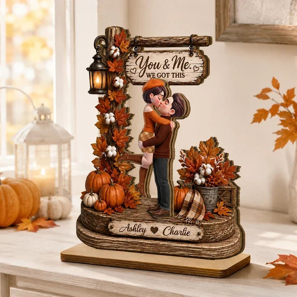 2-Layer Wooden Plaque with You & Me Quote, Personalized Romantic Fall Decor, Unique Gift for Couple