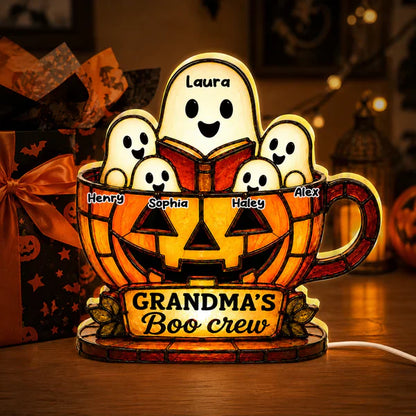 Personalized Grandma's Boo Crew Acrylic Light Box, Halloween Ghost Pumpkin Decor, Unique Gift for Grandma