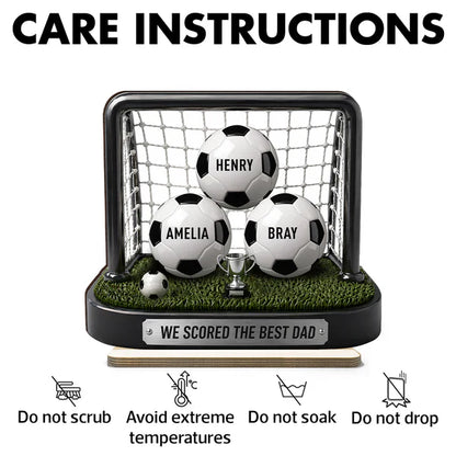 Personalized 2-Layer Wooden Plaque with Soccer Goal Scene, Unique Gift for Dad from His Biggest Fans
