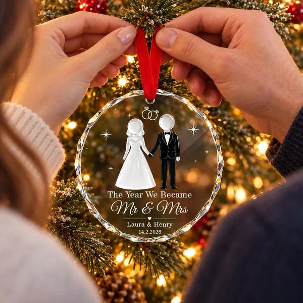 The Year We Became Mr & Mrs Personalized Crystal Ornament, Romantic Keepsake and Creative Couple Gift