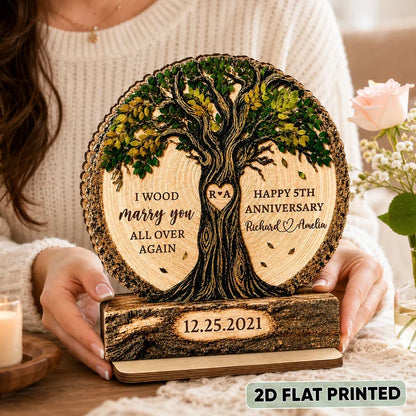 Personalized 2-Layer Wooden Plaque with Intertwined Couple Tree, Unique Anniversary Gift for Spouse