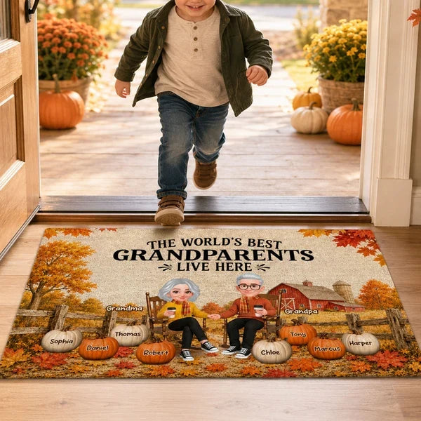 Grandparents Live Here Standard Doormat, Personalized Fall Farmhouse Decor, Creative Gift for Grandparents