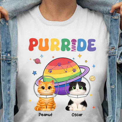 Personalized Purride Cat Classic Tee With Rainbow Space Cats, Unique Gift For Cat Lovers