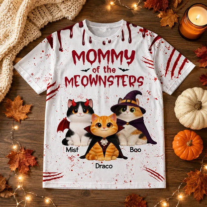 Personalized Printed Classic Tee, Mommy of the Meownsters Cat Lover Halloween Unique Gift