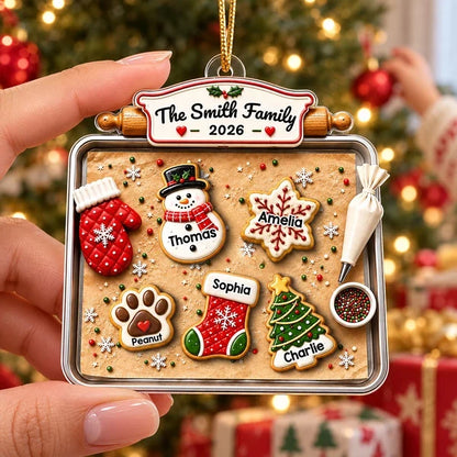 Personalized Acrylic Ornament, Gingerbread Family Baking Scene, Unique Christmas Gift for Families