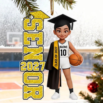 Personalized Acrylic Ornament, Basketball Graduate Holding a Ball, Unique Senior Gift for Son or Daughter