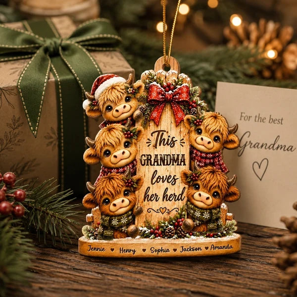 This Grandma Loves Her Herd Personalized Wooden Ornament, Creative Family Keepsake and Unique Gift for Grandma