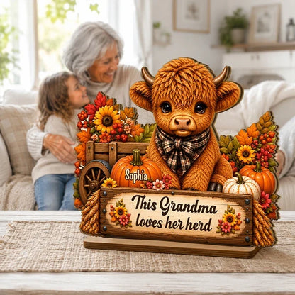 Personalized 2-Layer Wooden Plaque, This Grandma Loves Her Herd, Heartfelt Creative Gift for Family