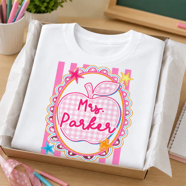 Personalized Classic Tee With Preppy Apple Art, Unique Teacher Gift For Classroom Days