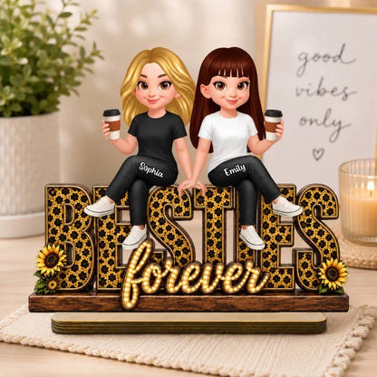 Personalized Besties Forever 2-Layer Wooden Plaque, Leopard Style Creative Gift for Friend