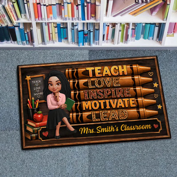 Personalized Standard Doormat, Seated Teacher with Book, Unique Gift for Teachers