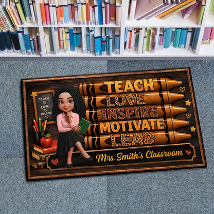 Personalized Standard Doormat, Seated Teacher with Book, Unique Gift for Teachers