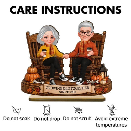 Personalized 2-Layer Wooden Plaque, Older Couple Holding Hands in Autumn, Unique Gift for Couples