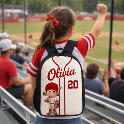 Personalized Kids School Backpack, Baseball Jersey & Bat Design, Unique Gift for Young Players