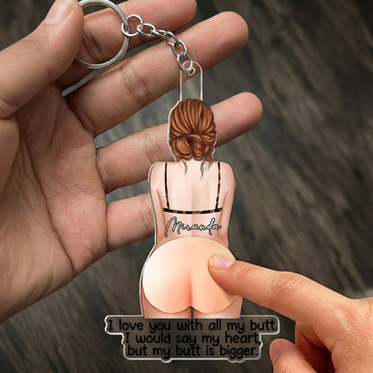 Personalized Silicone Butt Acrylic Keychain, Cheeky Love Message, Unique Gift for Partner