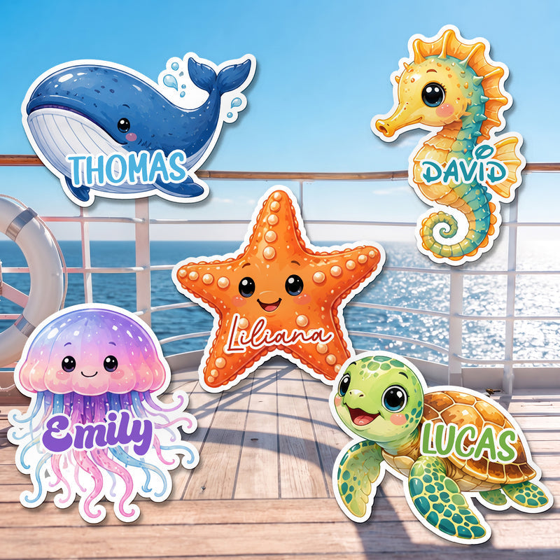 Personalized Acrylic Magnet with Whale, Turtle, Starfish & Jellyfish Art, Creative Cruise Gift for Kids