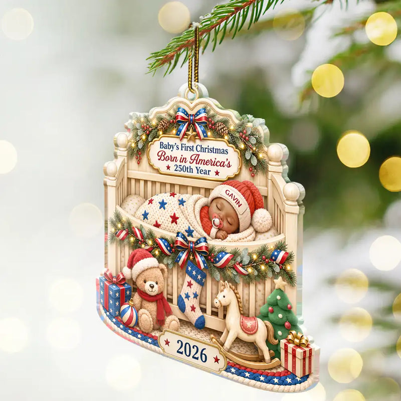Personalized Baby's First Christmas Acrylic Ornament, Born in America's 250th Year, Custom Name Keepsake