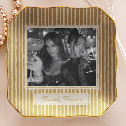 Personalized Jewelry Dish with Friend Photo, Vintage Stripes, Unique Gift for Close Friend or Sister