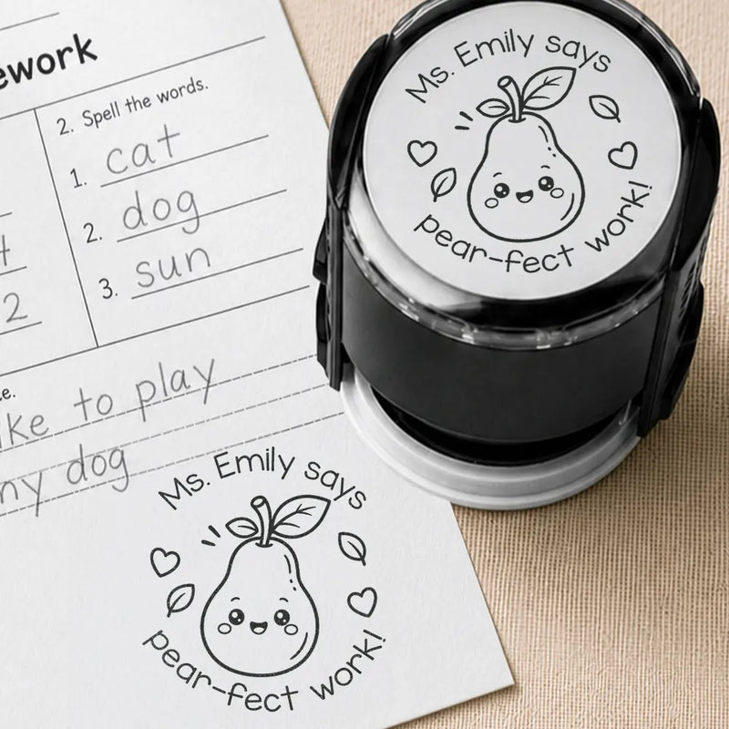Round Self-Inking Stamp, Personalized Teacher Feedback with Cute Animal Phrases, Unique Creative Gift for Educators