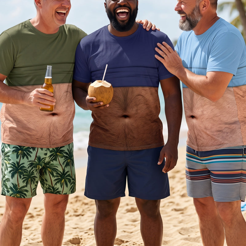 Custom Printed Classic Tee With Fake Belly Design, Beach Beer Humor Gift For Dad Or Him