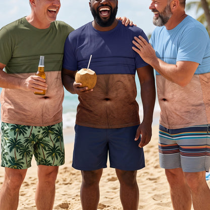 Custom Printed Classic Tee With Fake Belly Design, Beach Beer Humor Gift For Dad Or Him