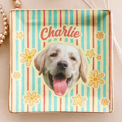 Personalized Pet Photo Jewelry Dish, Colorful Retro Dog Portrait, Unique Gift for Dog Mom