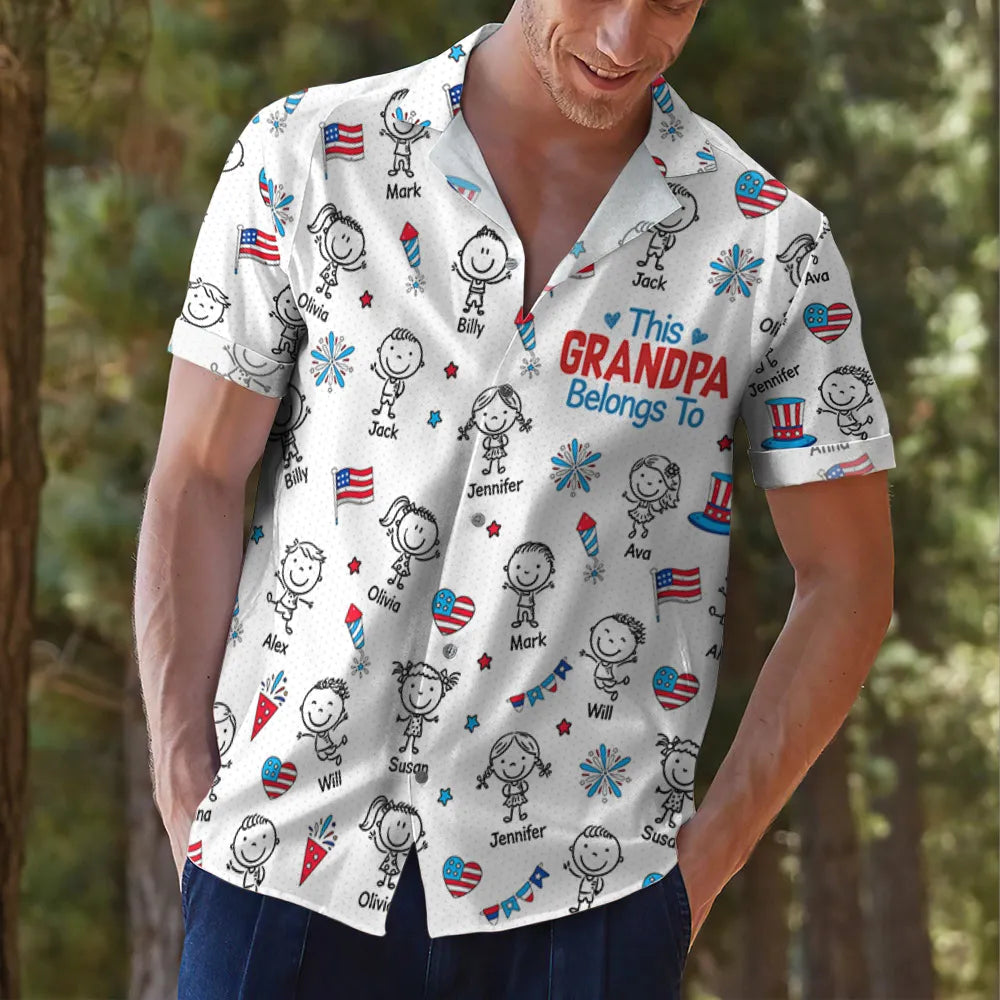 Personalized Hawaiian Shirt for Grandpa, Patriotic Kid Doodle Custom Print, Unique Summer Gift