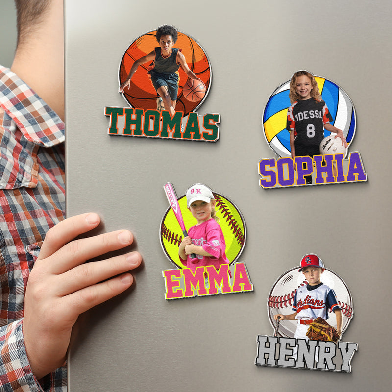 Custom Acrylic Fridge Magnet with Basketball, Baseball, Football & Hockey Art, Creative Gift for Family