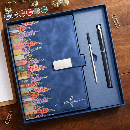 Personalized Metal Buckle Notebook Set with Birth Month Flowers, Unique Gift for Book Lovers