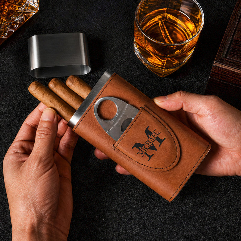 Personalized Leather Cigar Case with Cutter, I Smoke Cigars Quote, Unique Gift for Him