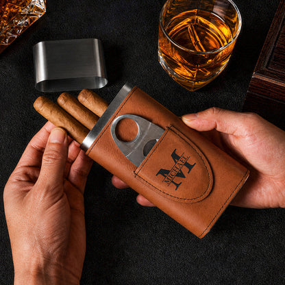 Personalized Leather Cigar Case with Cutter, I Smoke Cigars Quote, Unique Gift for Him