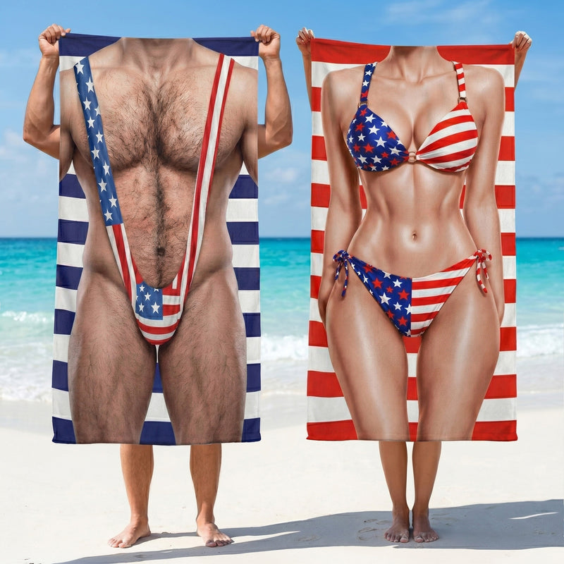 Personalized Beach Towel With Funny Leopard Swimsuit Illusion, Unique Gift For Sunny Beach Party