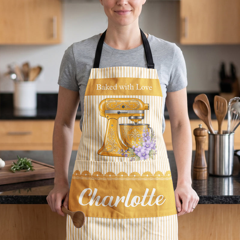 Baking Is My Therapy Waterproof 1-Pocket Apron, Personalized Purple Mixer Creative Gift for Bakers