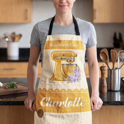 Baking Is My Therapy Waterproof 1-Pocket Apron, Personalized Purple Mixer Creative Gift for Bakers