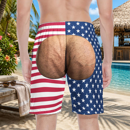 Personalized Men's Beach Shorts with Funny Back View Print, Unique Gift for Him, Tropical Beach Wear